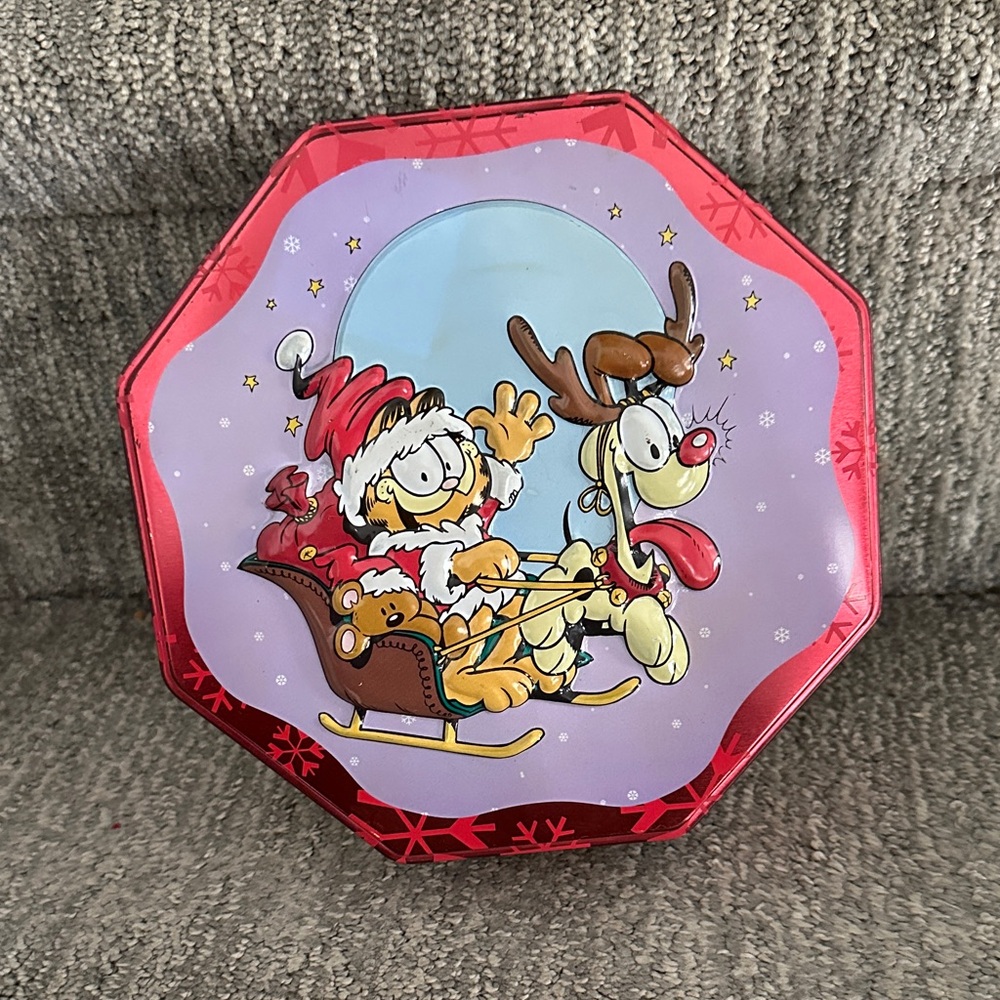 vintage Garfield and Odie Christmas tin container.